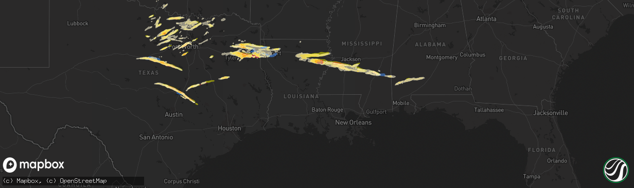 Hail map in Louisiana on April 2, 2023