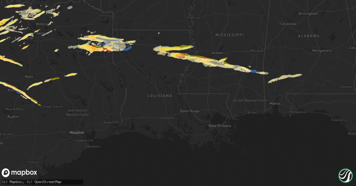 Hail map in Louisiana on April 2, 2023