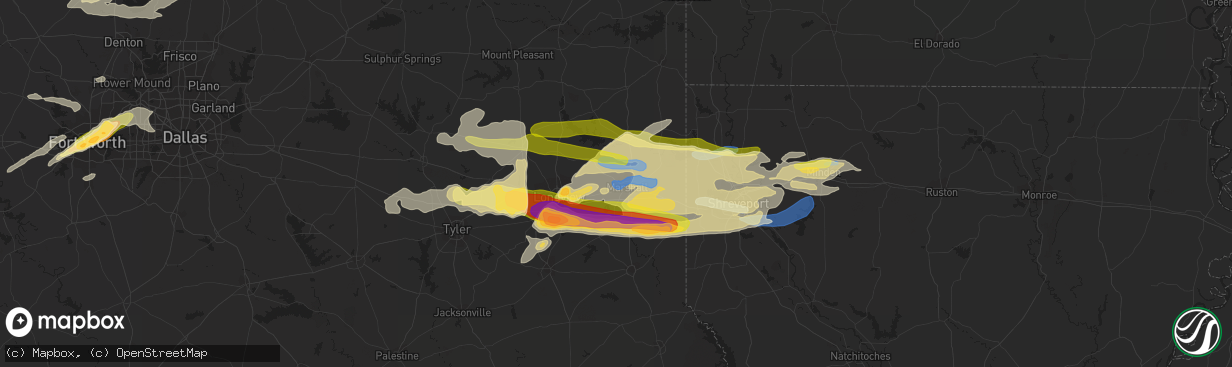 Hail map in Marshall, TX on April 2, 2023