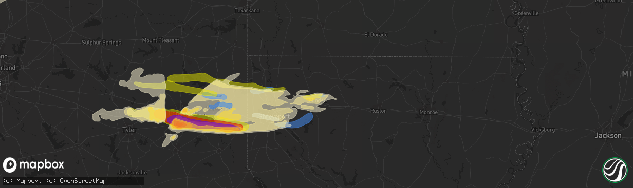 Hail map in Minden, LA on April 2, 2023