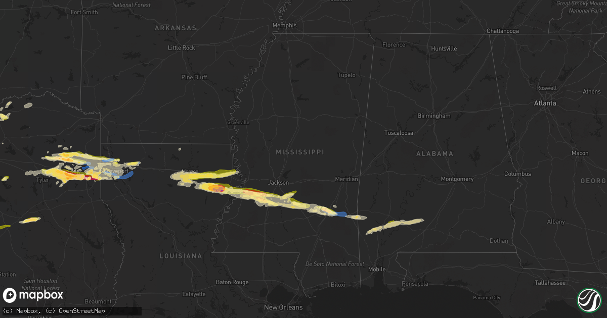 Hail map in Mississippi on April 2, 2023