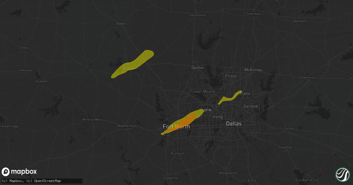 Hail map in Plano, TX on April 2, 2023