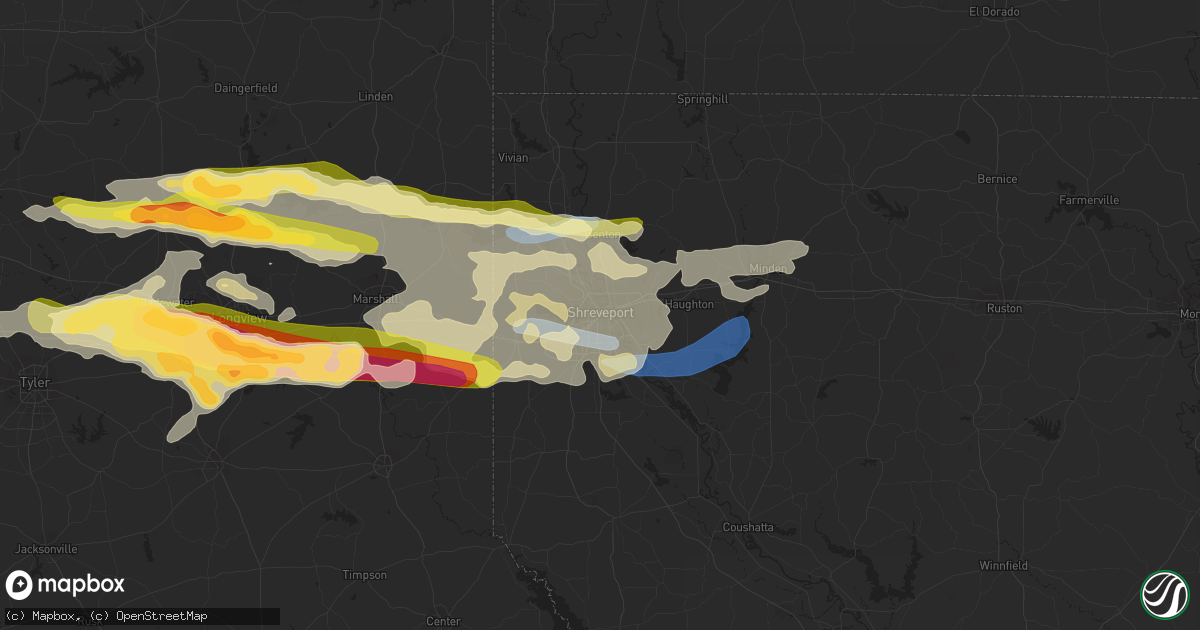 Hail map in Shreveport, LA on April 2, 2023