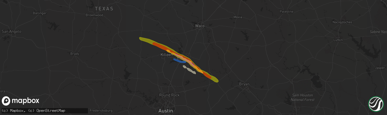 Hail map in Temple, TX on April 2, 2023