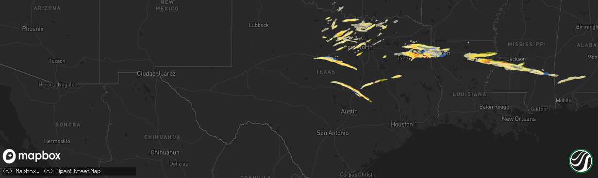 Hail map in Texas on April 2, 2023