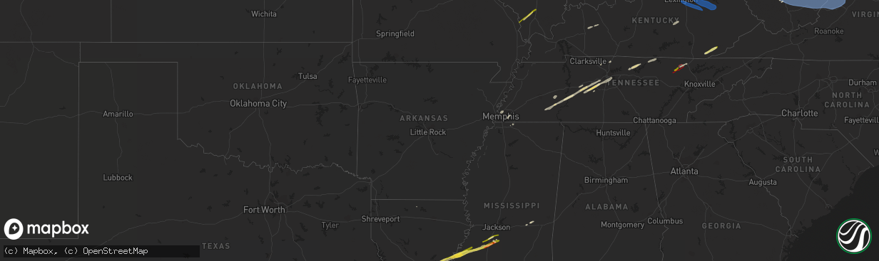 Hail map in Arkansas on April 2, 2024