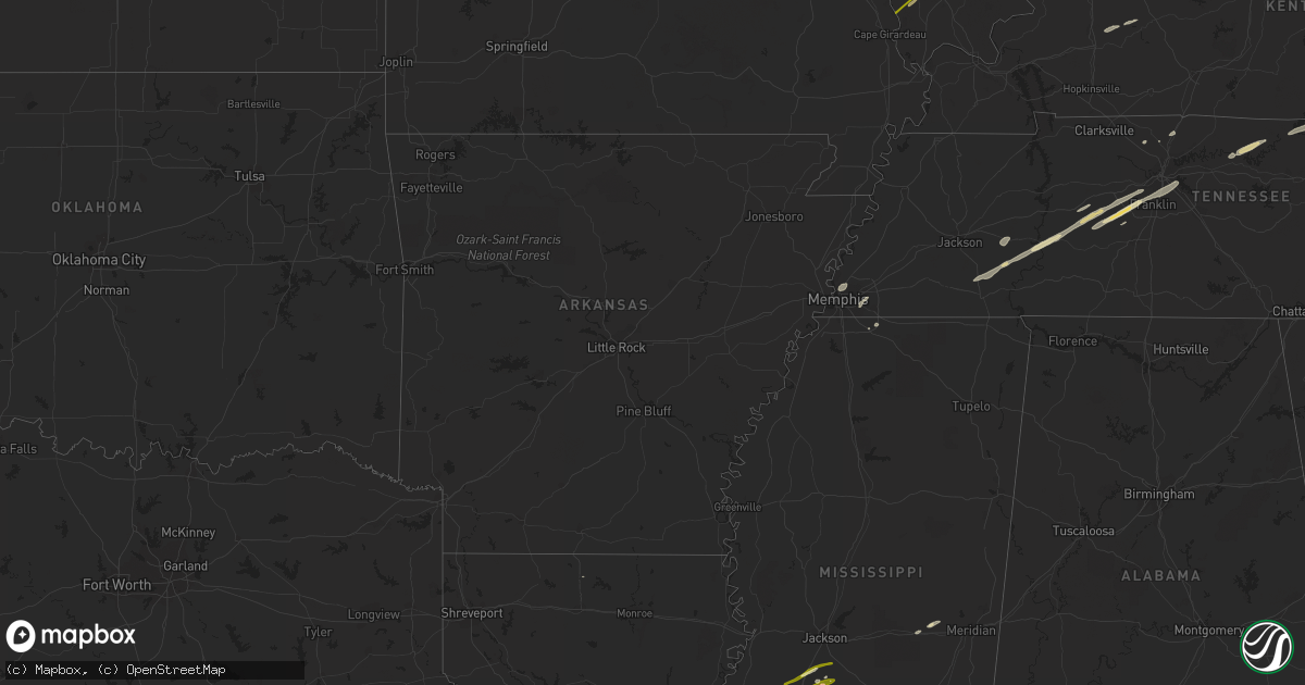 Hail map in Arkansas on April 2, 2024