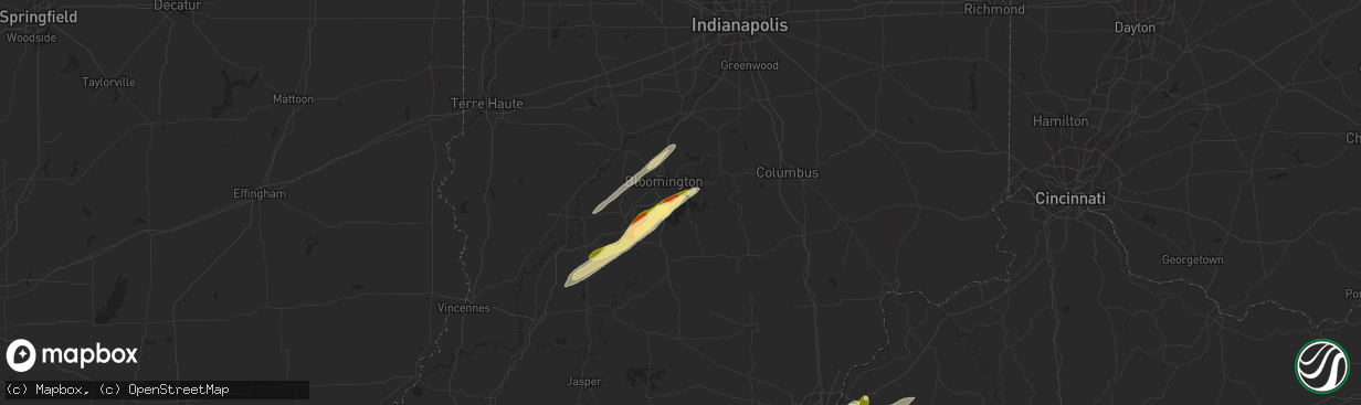 Hail map in Bloomington, IN on April 2, 2024