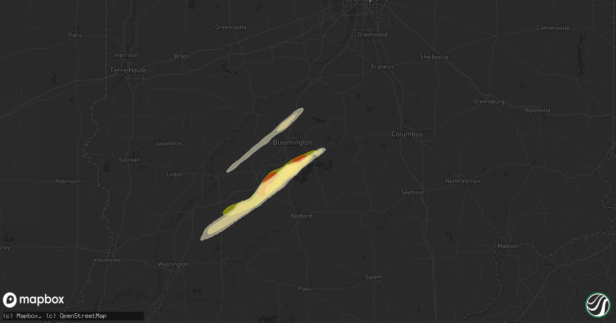 Hail map in Bloomington, IN on April 2, 2024