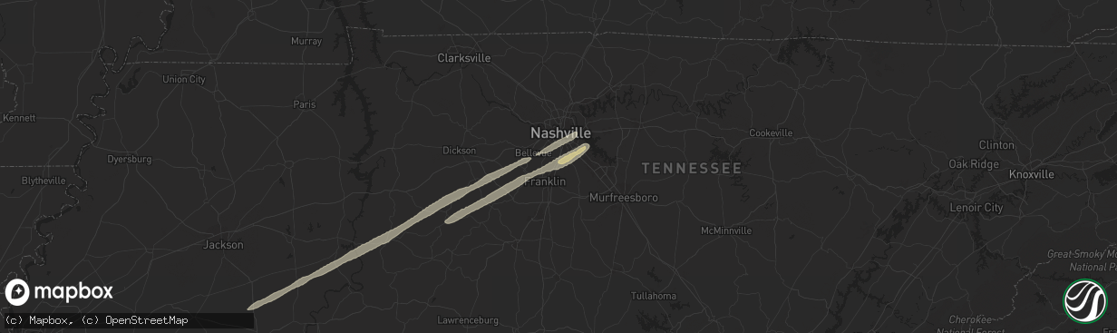 Hail map in Brentwood, TN on April 2, 2024