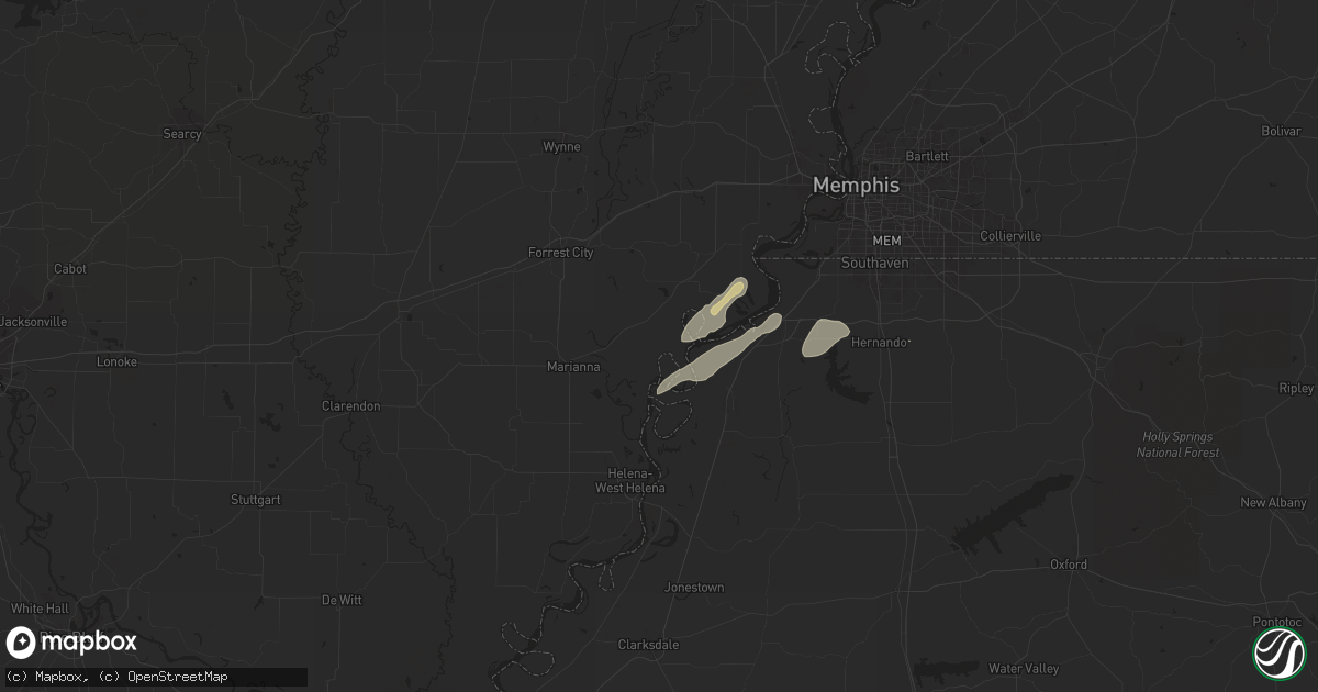 Hail map in Brickeys, AR on April 2, 2024
