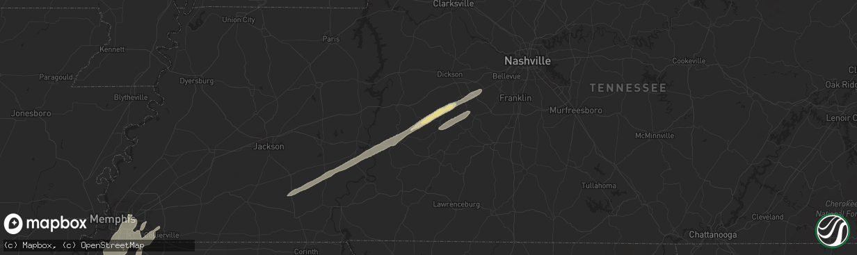 Hail map in Centerville, TN on April 2, 2024