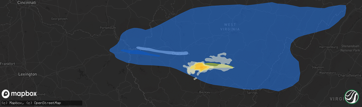 Hail map in Charleston, WV on April 2, 2024