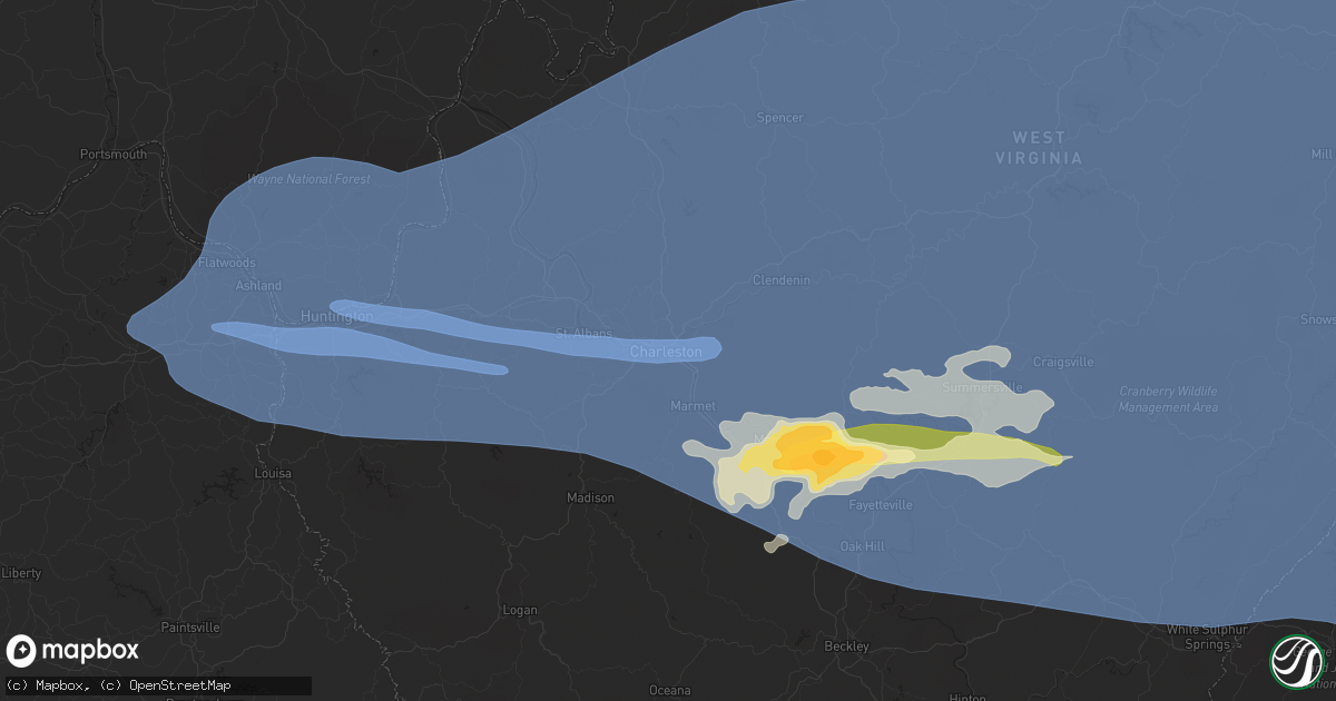 Hail map in Charleston, WV on April 2, 2024