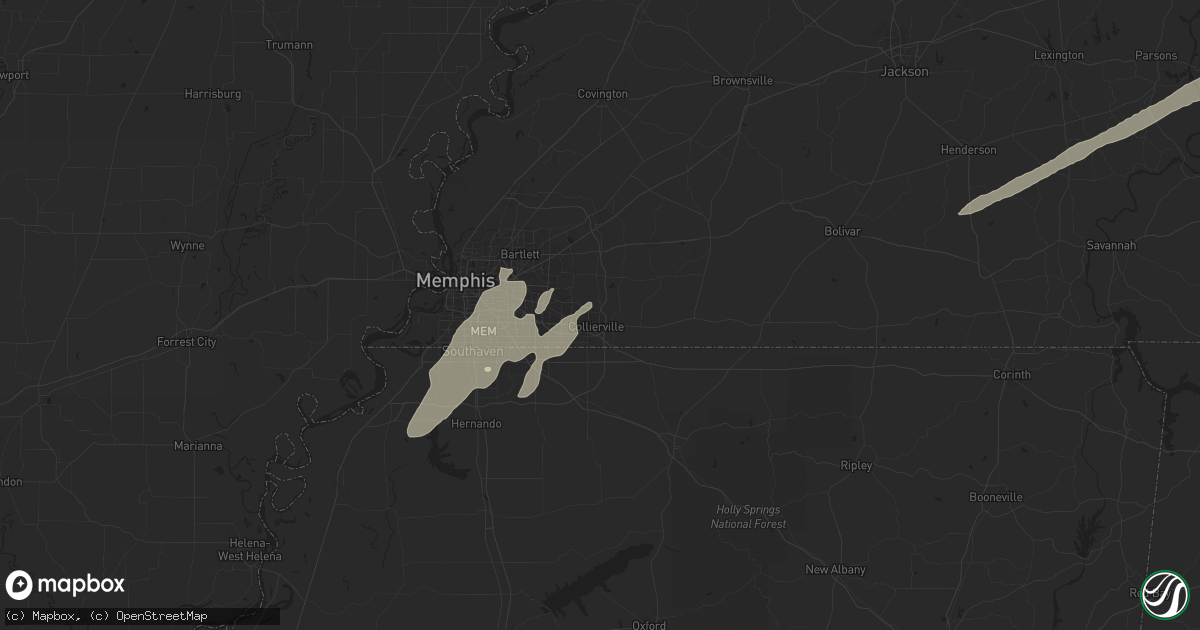 Hail map in Collierville, TN on April 2, 2024