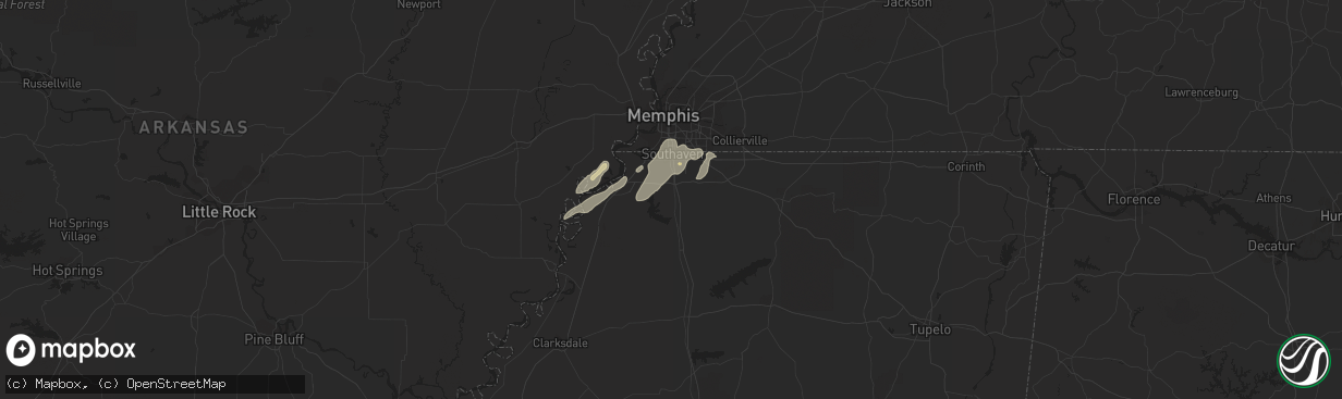 Hail map in Hernando, MS on April 2, 2024