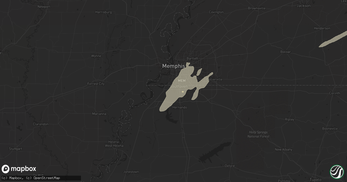 Hail map in Horn Lake, MS on April 2, 2024