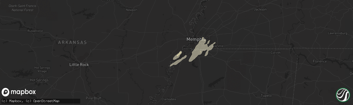 Hail map in Hughes, AR on April 2, 2024