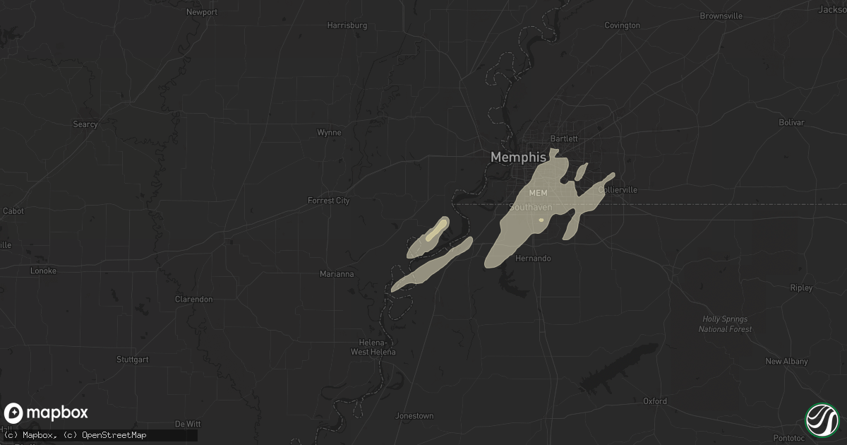 Hail map in Hughes, AR on April 2, 2024