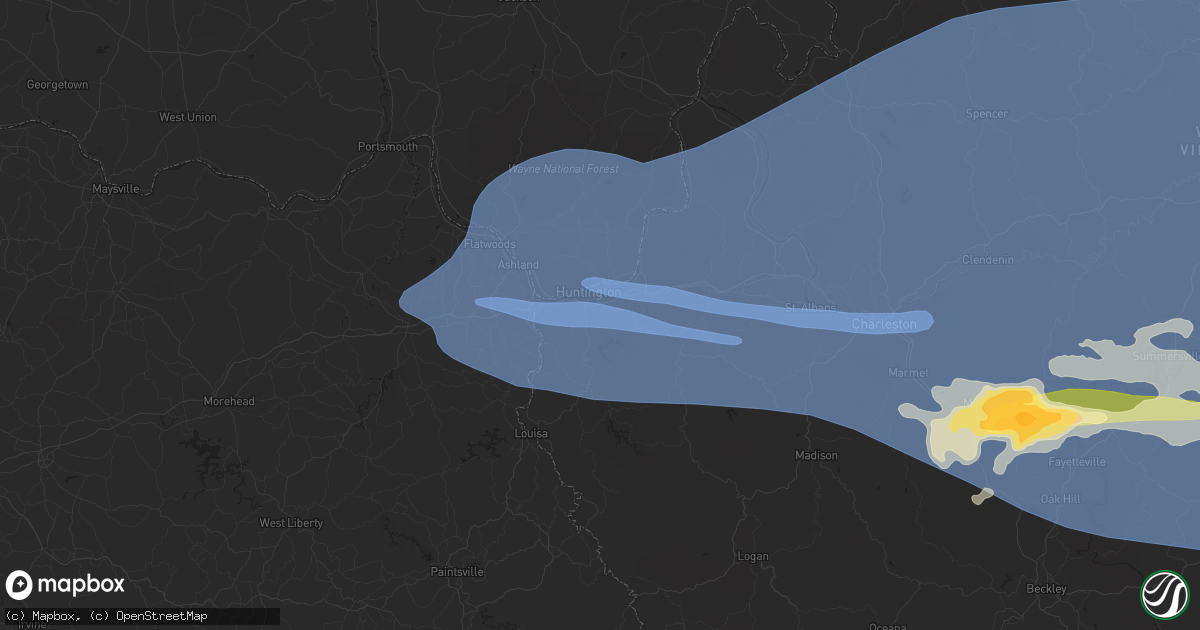 Hail map in Huntington, WV on April 2, 2024