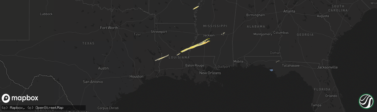 Hail map in Louisiana on April 2, 2024