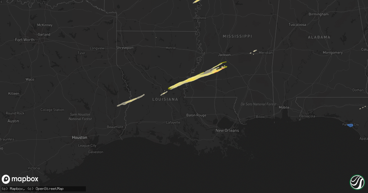 Hail map in Louisiana on April 2, 2024