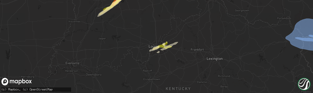 Hail map in Louisville, KY on April 2, 2024