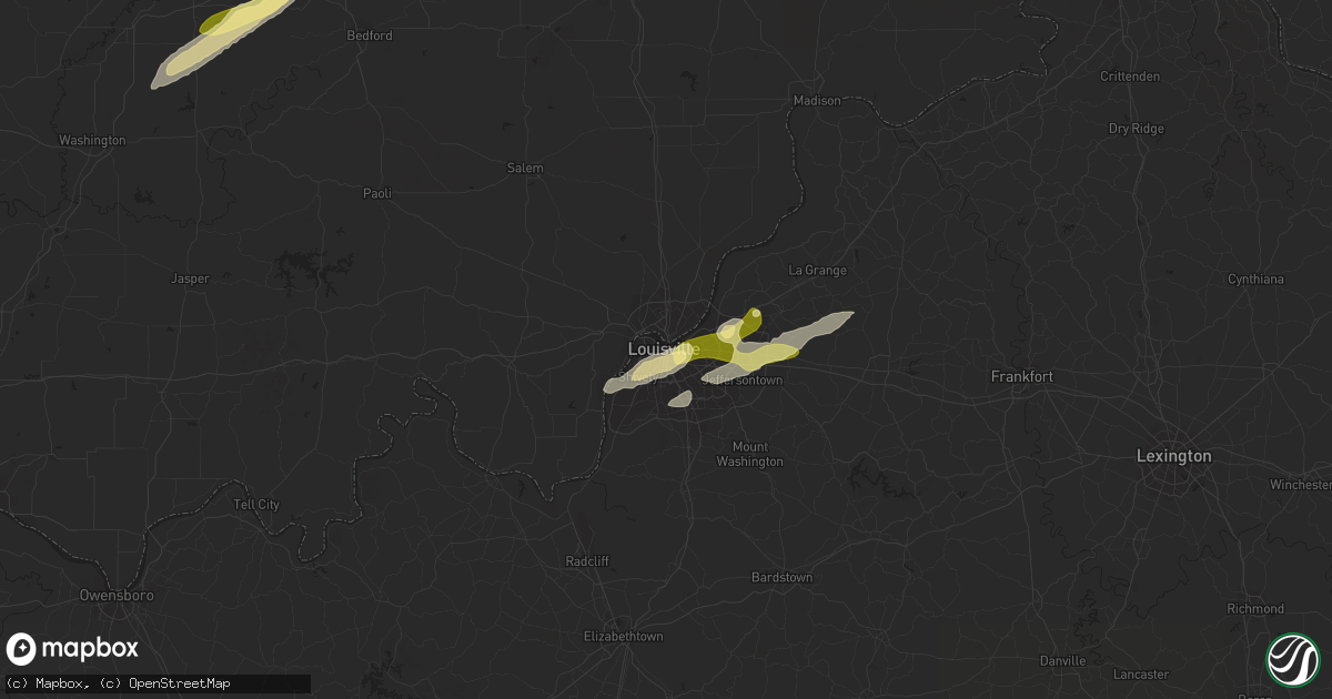 Hail map in Louisville, KY on April 2, 2024