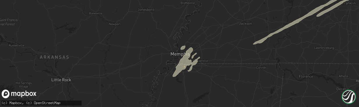 Hail map in Memphis, TN on April 2, 2024