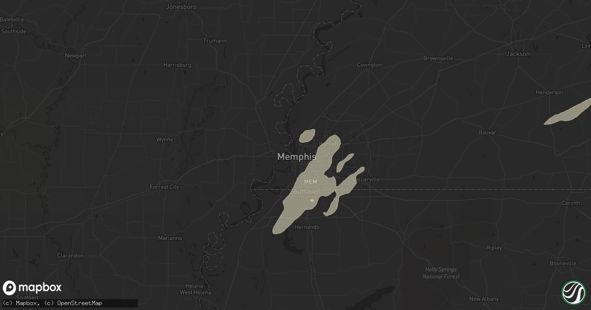 Hail map in Memphis, TN on April 2, 2024