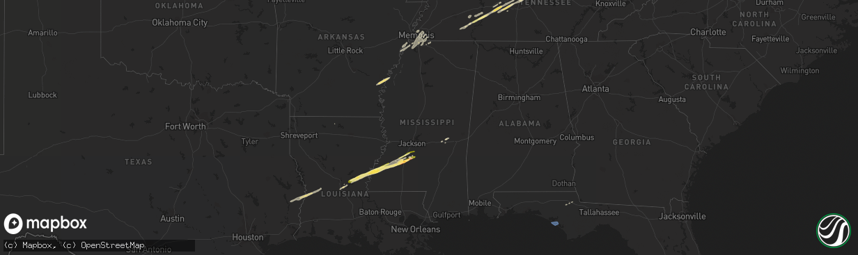 Hail map in Mississippi on April 2, 2024
