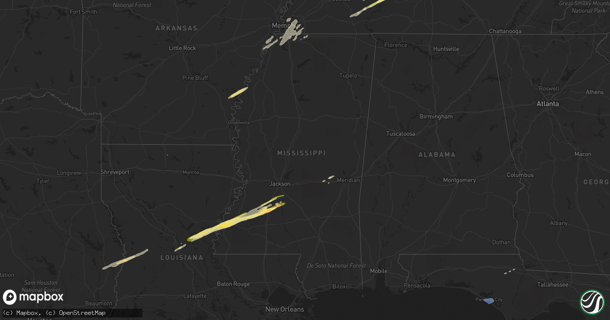 Hail map in Mississippi on April 2, 2024