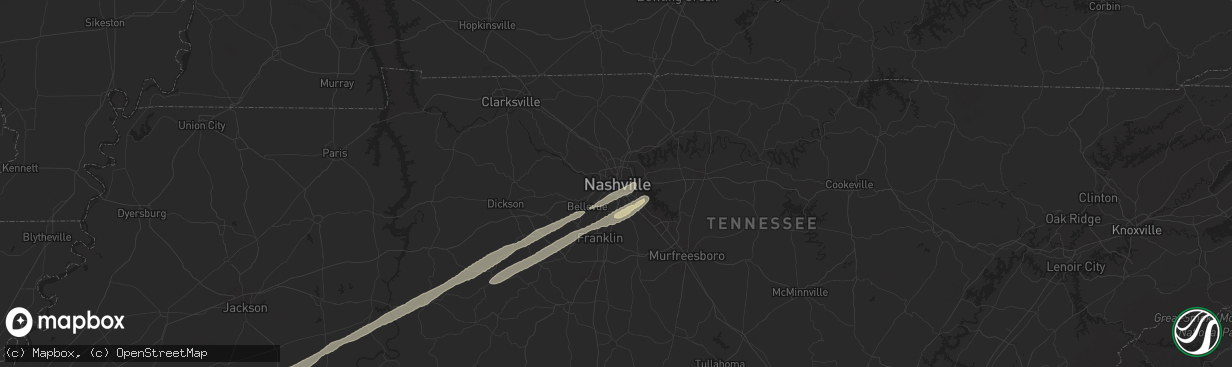 Hail map in Nashville, TN on April 2, 2024