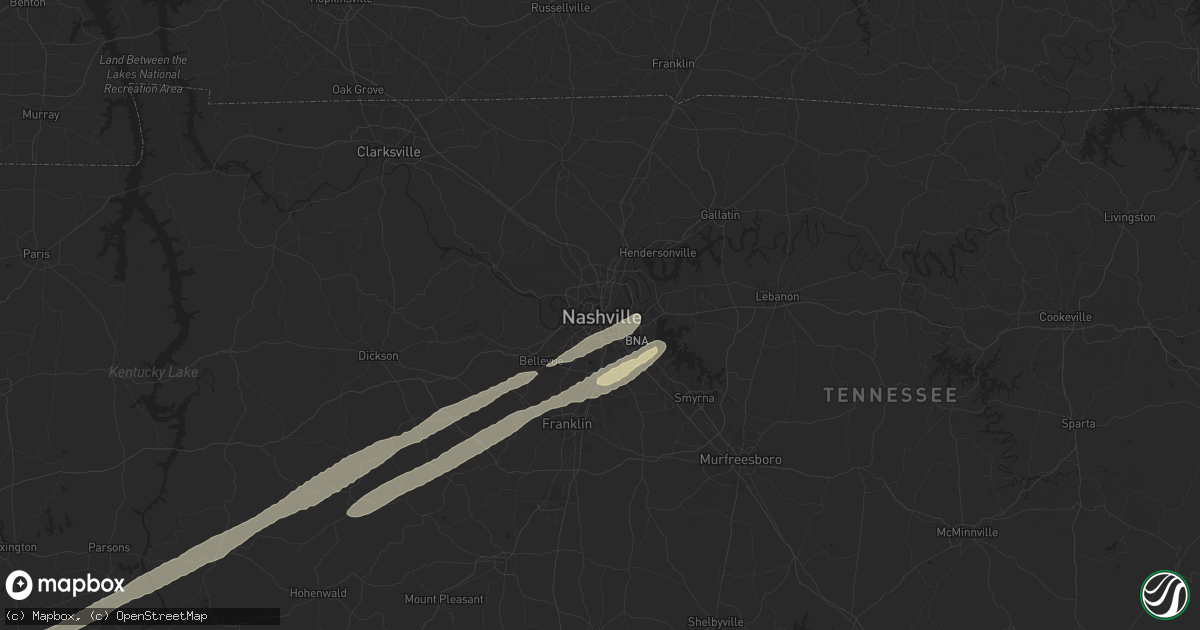 Hail map in Nashville, TN on April 2, 2024