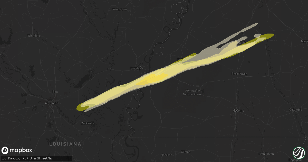 Hail map in Natchez, MS on April 2, 2024
