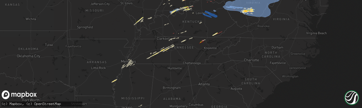 Hail map in Tennessee on April 2, 2024