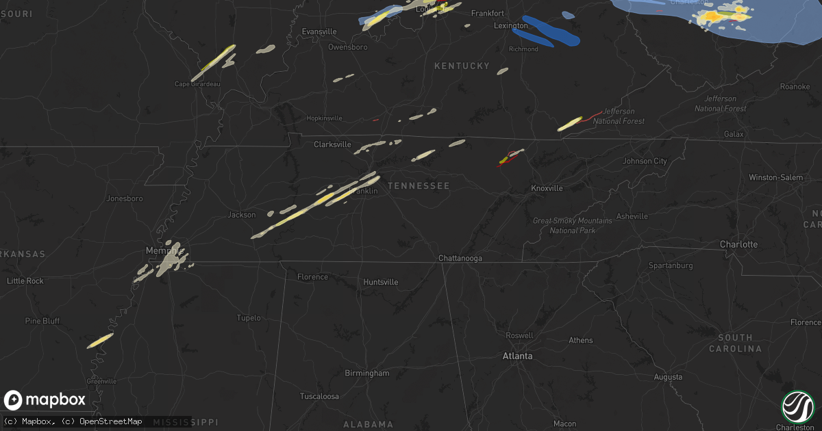 Hail map in Tennessee on April 2, 2024