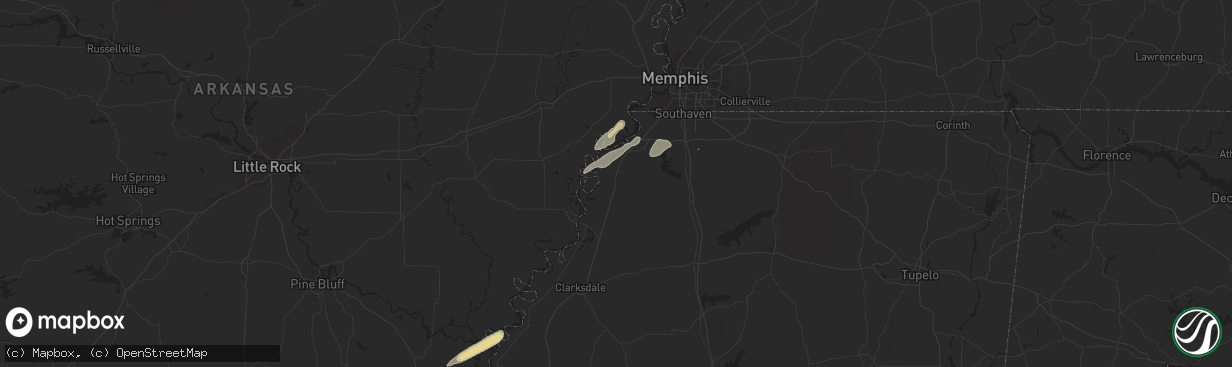 Hail map in Tunica, MS on April 2, 2024