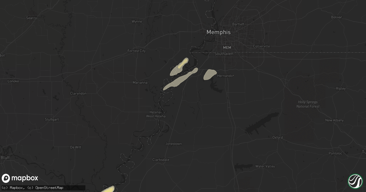 Hail map in Tunica, MS on April 2, 2024