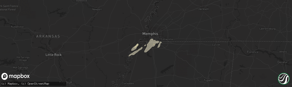 Hail map in Walls, MS on April 2, 2024