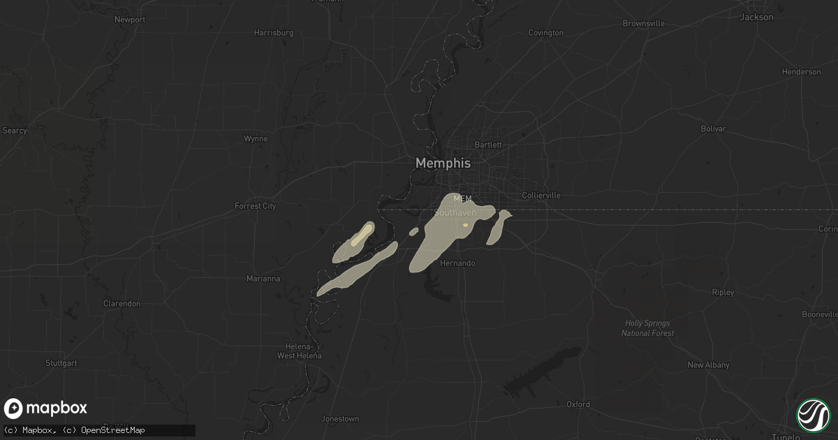 Hail map in Walls, MS on April 2, 2024