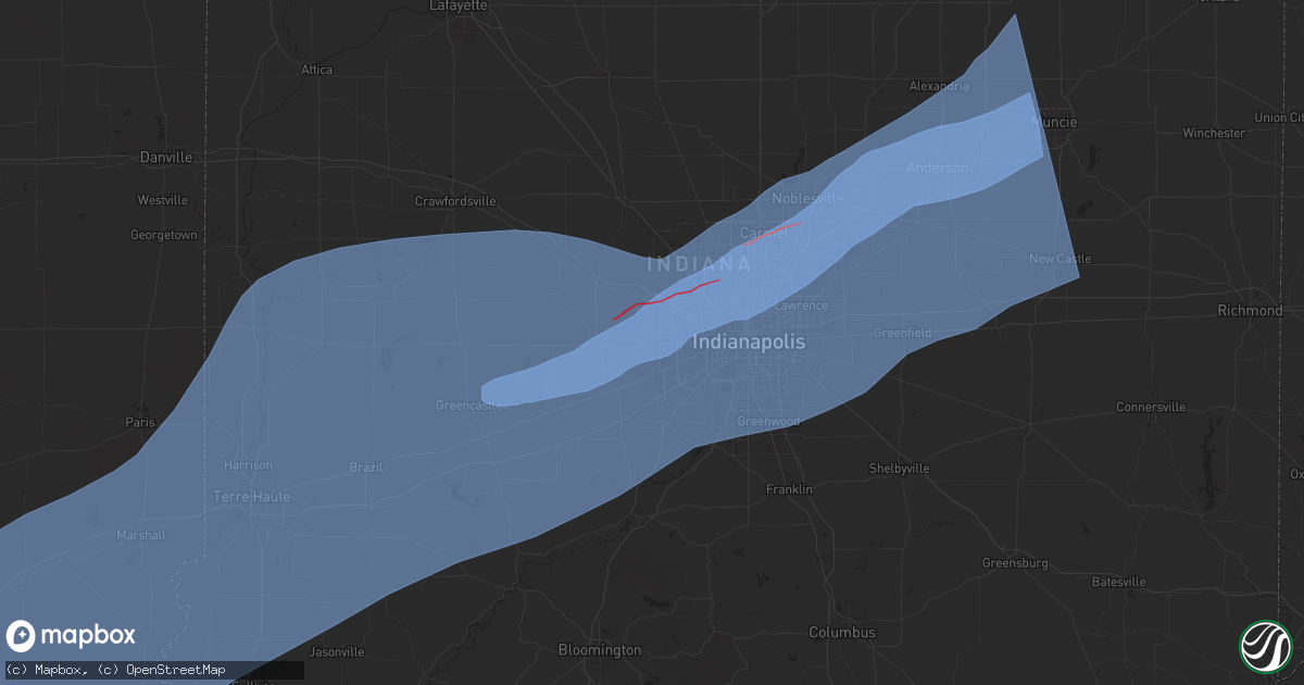 Hail map in Avon, IN on April 2, 2025
