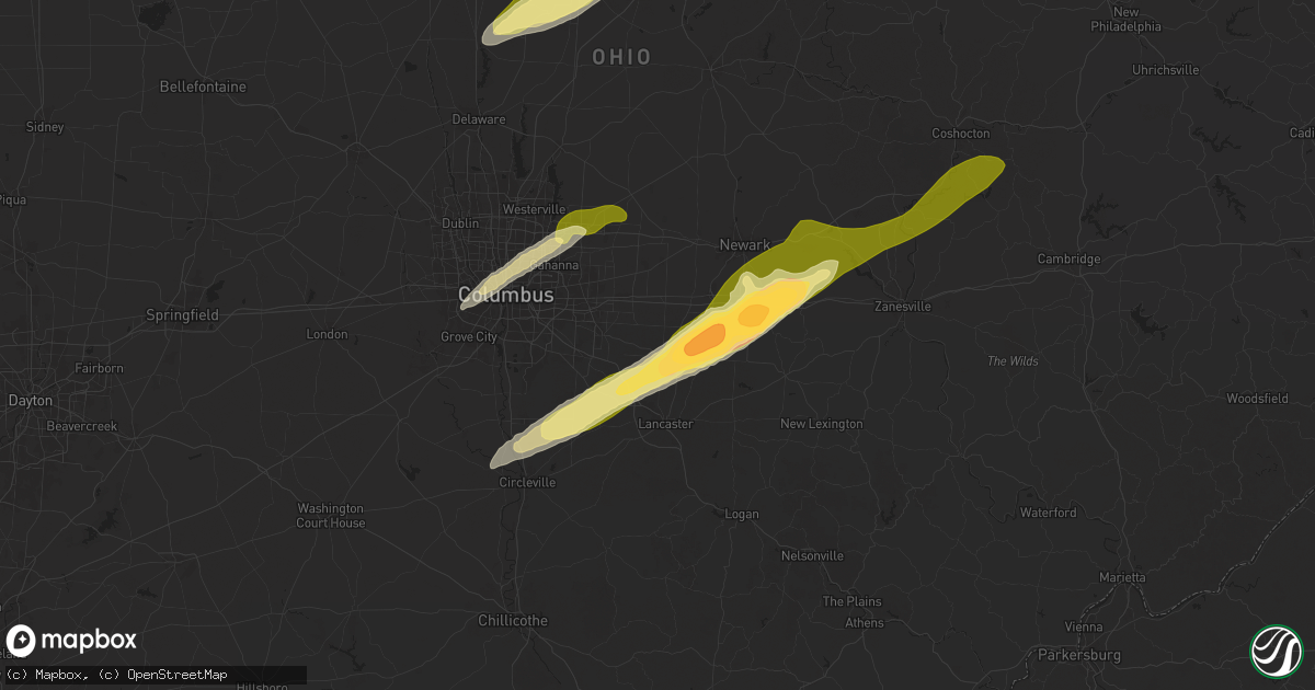 Hail map in Baltimore, OH on April 2, 2025