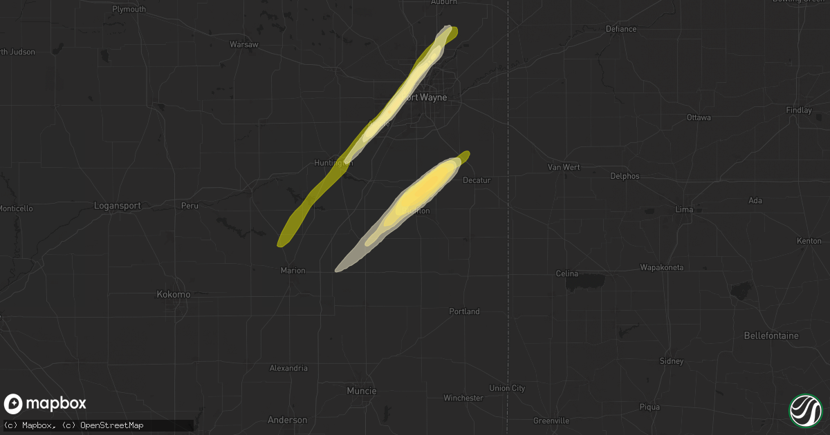 Hail map in Bluffton, IN on April 2, 2025