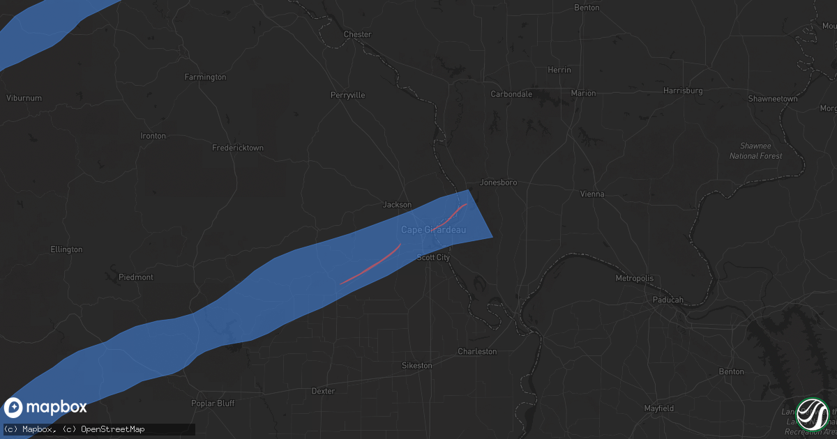 Hail map in Cape Girardeau, MO on April 2, 2025