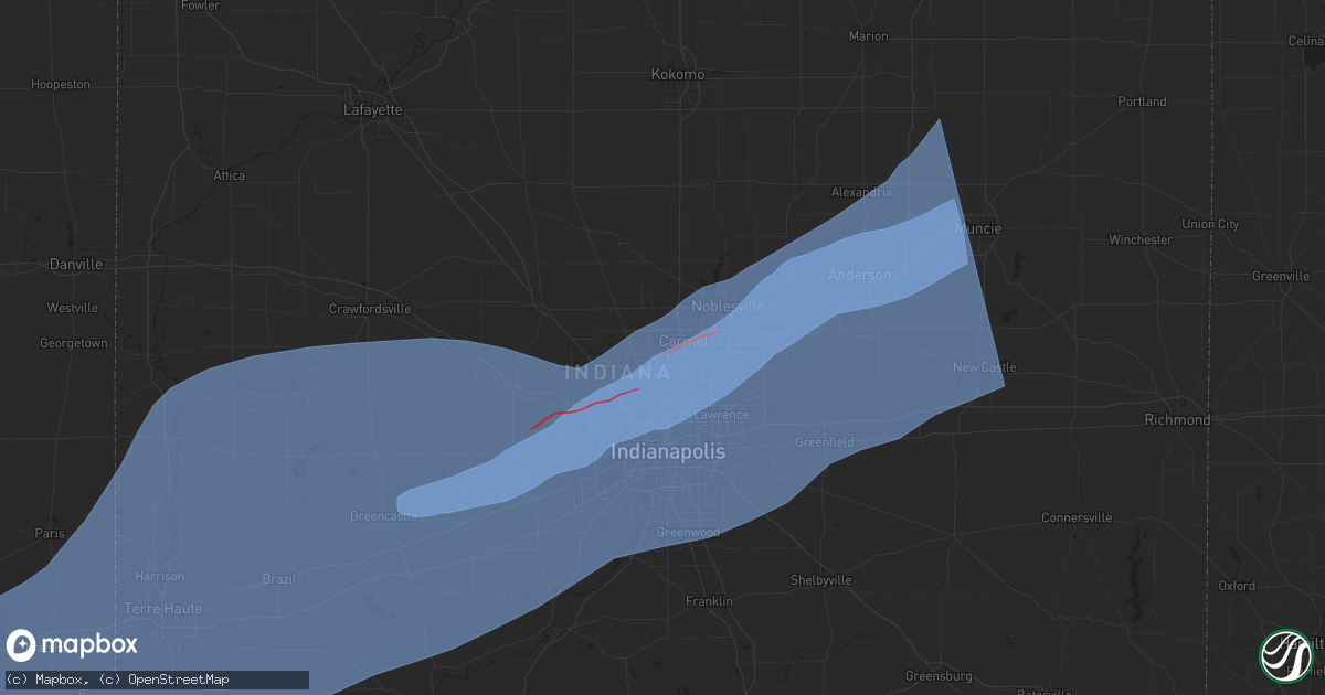 Hail map in Carmel, IN on April 2, 2025