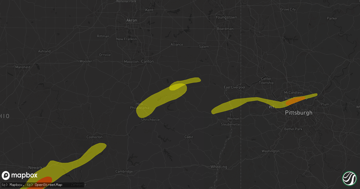 Hail map in Carrollton, OH on April 2, 2025