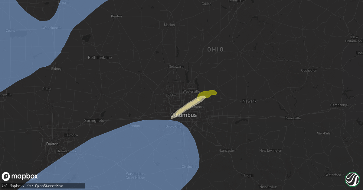 Hail map in Columbus, OH on April 2, 2025