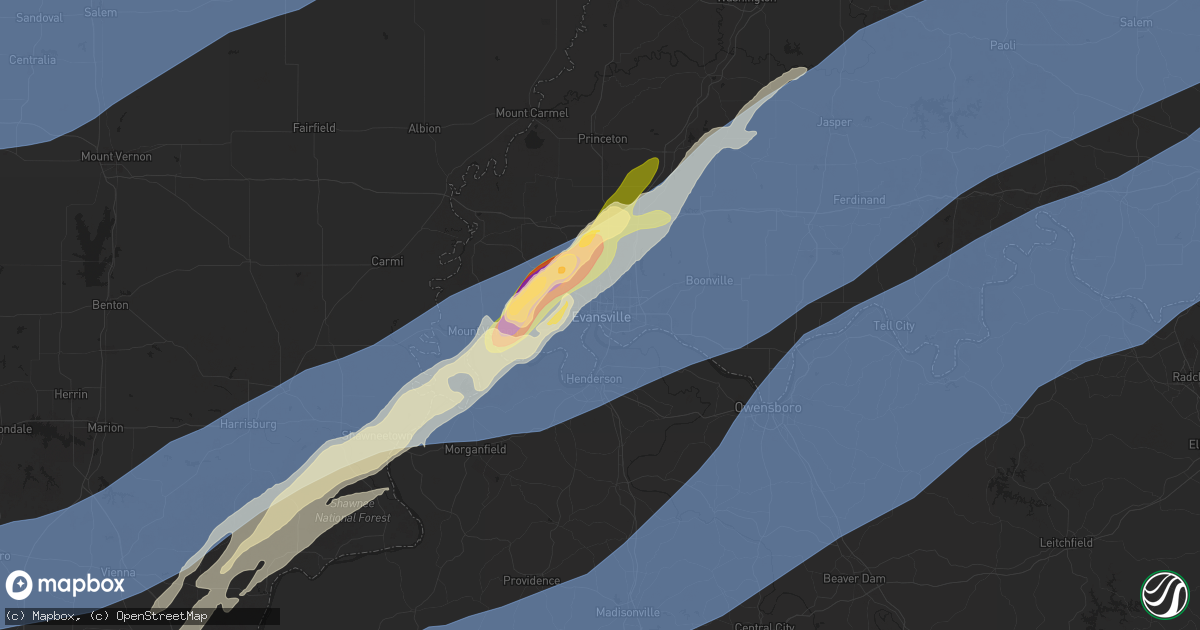 Hail map in Evansville, IN on April 2, 2025