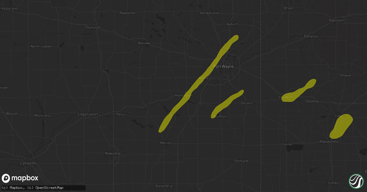 Hail map in Huntington, IN on April 2, 2025
